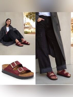 Birkenstock Papillio Arizona Flex Platform Zinfandel Nubuck Leather Sandals Sz 9